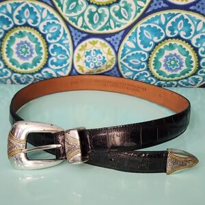 Vintage 1998 Western Ranger Belt Croc Embossed Leather Silver Plated Buckle